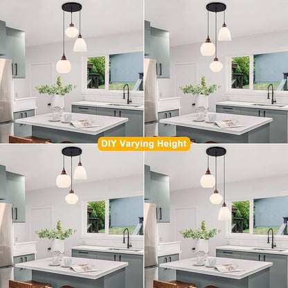Cluster Pendant Lights for Kitchen Island, 3-Light Pendant Light Fixtures with 3D Printed Ribbed Shade, Adjustable Hanging Pendant Light for Dining Room