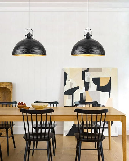 16 Inch Black and Gold Pendant Light Fixtures, Large Hammered Pendant Lights Kitchen Island, Vintage Dome Pendant Light for Kitchen, Dining Room, Bedroom,Bar