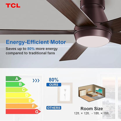 TCL Ceiling Fan with Light: Oil Rubbed Bronze Finish 5 Wood Grain Blade Low Profile Remote Control Flush Mount DC Reversible 3CCT Dimmable Noiseless Fan with Light for Indoor and Room