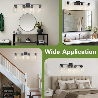 4 Light Bathroom Vanity Light - Matte Black Bathroom Light Fixtures Square Design & UL Certification, Square Light Fixture Over Mirror, Farmhouse Light Fixtures for Bathroom & Bedroom