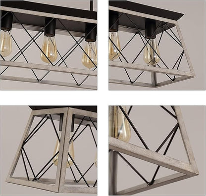 Q&S Dining Room Chandelier Light Fixtures,Farmhouse Rustic Vintage Antique Linear Chandeliers Pendant Ceiling Light Fixture for Kitchen Island Bar Office Coffee Shop 5-Lights Oak and ORB UL Listed