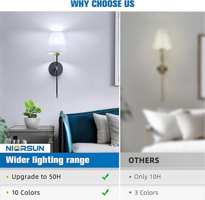 NIORSUN 19.9 inch Battery Operated Wall Sconce Set of 2,Gold-Black Rechargeable Wall Lights with 5200mAh Dimmable Detachable Bulbs and Remote,10 Colors Wireless Sconces for Bedroom Living Room Hallway