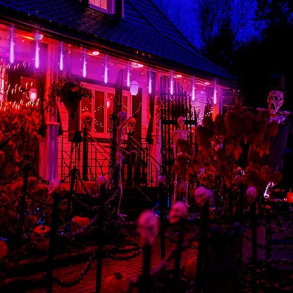 Kwaiffeo Halloween Lights, 24 Tubes Meteor Shower Light(Equivalent to 3 Sets of 8-Tube) for Halloween Christmas Decorations Outdoor, Purple Lights for Xmas Party Yard Tree Decor, UL Plug