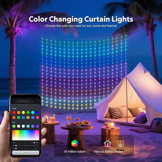 JMEXSUSS App-Controlled RGB Curtain Lights, 400 LED 6.5x6.5ft Color Changing String Lights, DIY Functions, Smart Holiday Lights for Bedroom, 4th of July, Halloween, Party, Xmas, Indoor, Outdoor Decor