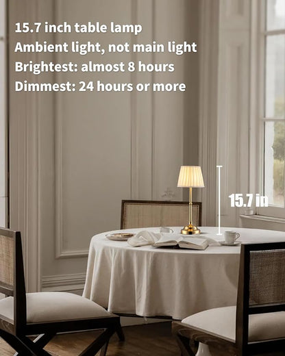 KDG Cordless LED Table Lamp Set of 2, Portables Fabric Shade Desk Lamps, 4000mAh Rechargeable Battery Powered Lighting, Dimmable Light for Dining Room, Bedroom, Bedside, Night Light, Balcony (Gold)