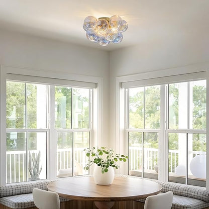Semi Flush Mount Ceiling Light 18.5"-Glass Bubble Chandelier Lighting Modern Hallway Light Fixtures Brushed Gold with 13 Swirled Colorful Globe for Dining Room Kitchen Bathroom Entryway Bedroom
