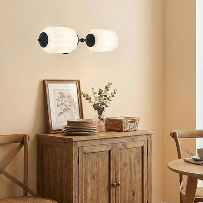 LOUSACE Vintage Milk White Glass Bathroom Vanity Light - 2-Light Wall Sconce with Aluminum Base & White Glass Shade - Wall Sconce Lighting for Bathroom Mirror Living Room Gallery (Bulbs Included)