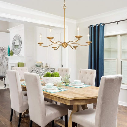 KSANA Dining Room Chandelier, 6-Light Farmhouse Gold Chandelier, Modern Hanging Light Fixture, 30’’ W x 25.5’’ H
