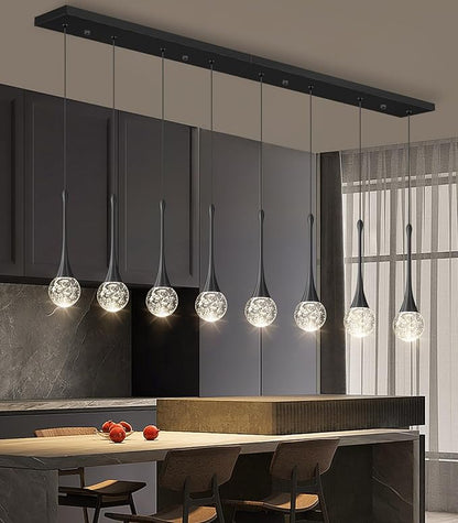 8 Light Modern Glam Crystal Rectangular Chandelier for High Ceiling LED Dimmable Ceiling Pendant Light Kitchen Island Staircase Foyer Enterway Living Room Chandelier Lighting Antique Black