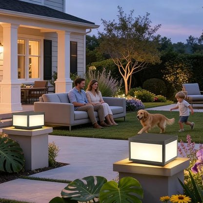 Outdoor Modern Post Light, 10" Hard Wired Pillar Lights Square Post Column Caps Lamp for Flat Surface, Electric Modern Fence Deck Cap Lantern Lighting for Patio Garden Driveways IP65 Waterproof