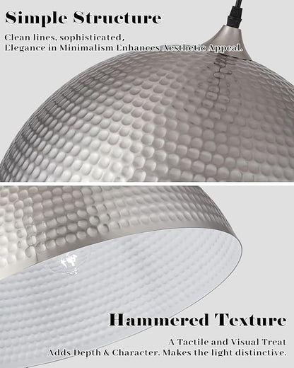 Brushed Nickel Pendant Light 16 inch, Hammered Large Dome Pendant Light, Industrial Farmhouse Pendant Lights Kitchen Island, Island Pendant Lights for Kitchen, Dining Room Living Room 2 Pack