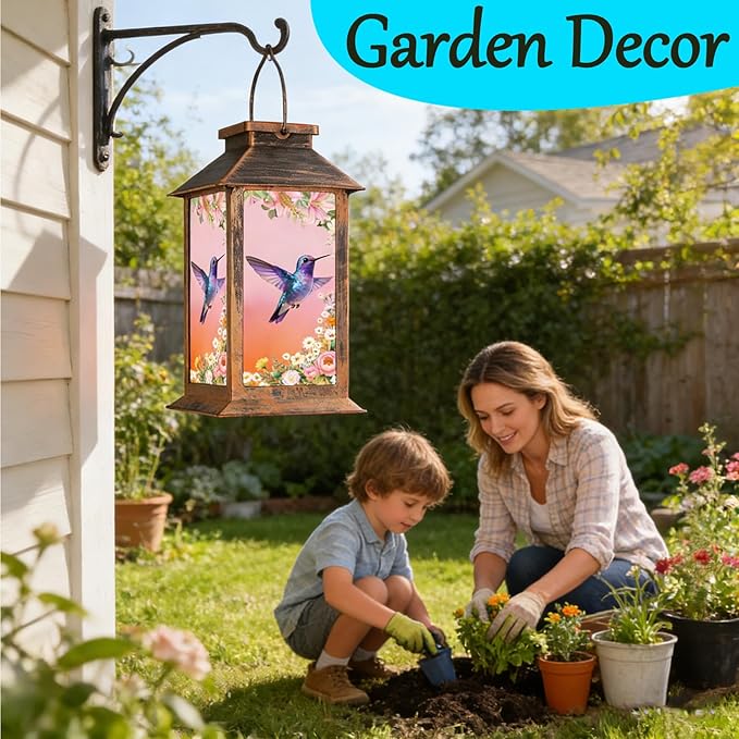 Hummingbird Garden Deco Solar Lanterns Outdoor Waterproof,Metal Hanging Decorative Solar Lights,Mothers Day Gifts,Birthday Gifts for Women Mom Grandma,Gardening Gifts for Yard,Patio, Lawn,Tabletop