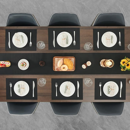 Myir JUN Table Runner, Vinyl Table Runner Indoor 55 Inch Long Arbitrarily Cropped Runner for Table Heatproof for Home Party (Black, 12 x 55 inch)