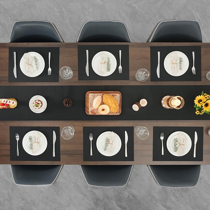 Myir JUN Table Runner, Vinyl Table Runner Indoor Arbitrarily Cropped Runner for Table Heatproof for Home Party (Black, 12 x 94 inch)