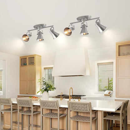 Nickel 3-Light Track Lighting Kit, Directional Ceiling Light Fixtures, Industrial Kitchen Lighting for Island, Over Table, Hallway，Laundry Room
