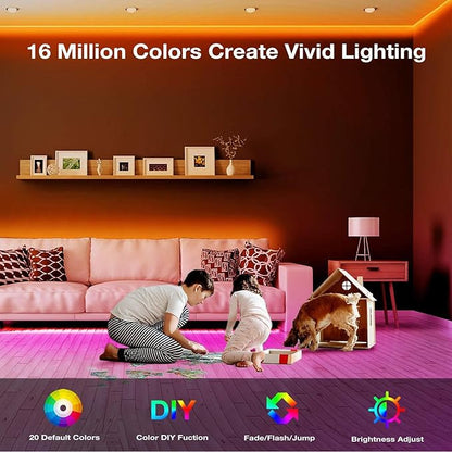 VOLIVO 50ft Led Strip Lights for Bedroom, Color Changing Led Light Strips Kit with Bluetooth App Control and IR Remote, RGB Music Sync Lighting for Room, Home Decor