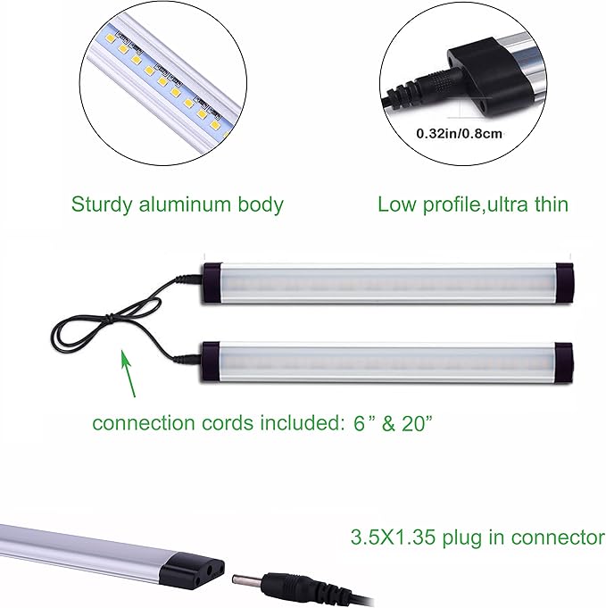 AIBOO LED Under Counter Light Rigid Bar Kit, Plug in Corded 12V LED Under Cabinet Lighting Dimmable with Switch for Counter Shelf Showcase Display Lighting (6 Panels,Daylight White)