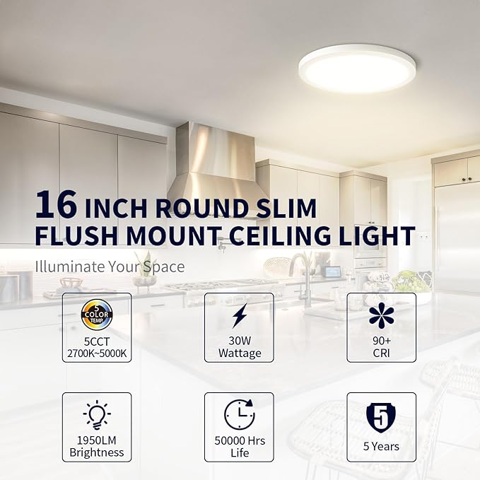 mw 4 Pack 24 Inch Flush Mount Ceiling Light, 3360LM, 5CCT 2700K/3000K/3500K/4000K/5000K, Dimmable Ultra Slim Modern LED Ceiling Light, Damp Location for Bedroom, Kitchen, Laundry Room, ETL Listed