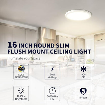 mw 4 Pack 24 Inch Flush Mount Ceiling Light, 3360LM, 5CCT 2700K/3000K/3500K/4000K/5000K, Dimmable Ultra Slim Modern LED Ceiling Light, Damp Location for Bedroom, Kitchen, Laundry Room, ETL Listed