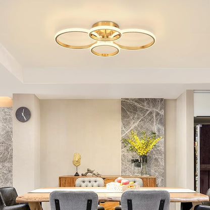 Dimmable Modern LED Ceiling Light, 4 Rings 3000K-6000K LED Gold Close to Ceiling Light, Flush Mount Ceiling Lights Fixture for Bedroom, Kitchen, Laundry Room,Office