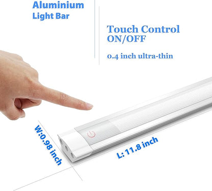 MYPLUS Under Cabinet Lights, 12" Touch Activated and Dimmable Aluminum LED Bar for Kitchen, Workbench and Desk, Warm White 3000K, Plug-in, Sliver