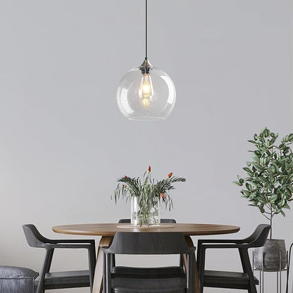 Mikeru Glass Globe Pendant Light Single, 7.87 Inch Clear Bubble Glass Hanging Lamp, Mid Century Modern Pendant Lighting for Kitchen Island Dining Room Bedroom (Bulb Not Included)