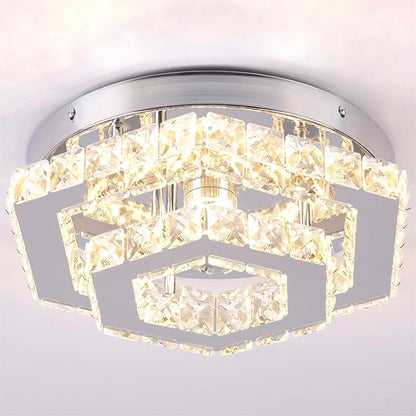 Modern Chandelier Crystal Flush Mount Ceiling Light LED Pendant Lamp Dimmable Chandelier for Dining Room Living Room Bedroom Kitchen Hallway(Remote Control)