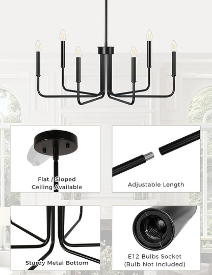 DORESshop Modern Chandelier for Dining Room, 6-Light 28" Black Farmhouse Chandelier for Dining Room, Dining Light Fixtures Over Table for Bedroom Hall Kitchen Living Room
