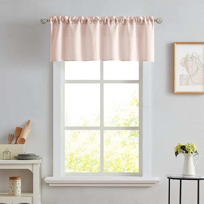 Melodieux Light Pink Semi Sheer Curtain Valance for Kitchen Cafe Small Windows Linen Rustic Rod Pocket Valance, 52 by 18 Inch, 1 Panel