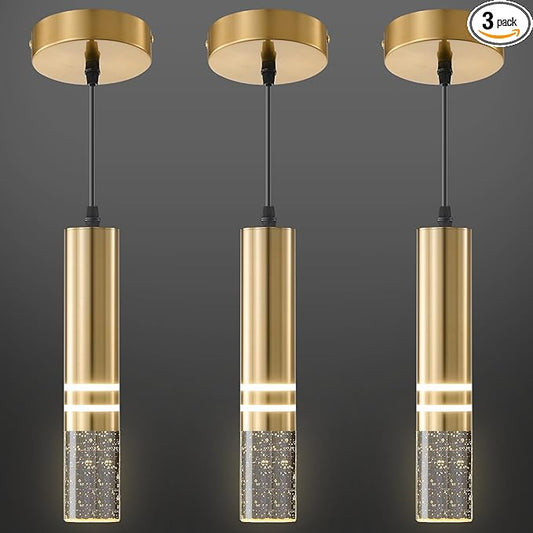 Modern Gold Pendant Light Fixtures(3-Pack) LED Pendant Lights for Kitchen Island Hanging Lamp Small Pendant Lighting for Bar, Kitchen Lighting Island Lights Gold Finish Ceiling Hanging Light