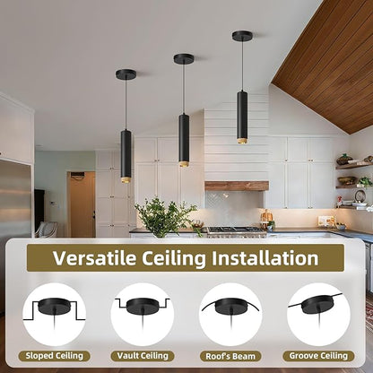 OKELI Modern Black LED Pendant Light for Kitchen Island, 1 Pack – Dimmable Zoomable Pendant, Adjustable Beam Angle, 3 Color Temps 2700K/4000K/6000K, Mini Hanging Light for Bar or Bedroom, 12W 11.8"