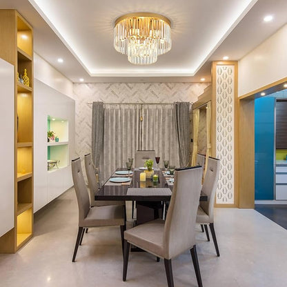 17" Gold Crystal Ceiling Light 9-Light Modern Crystal Light Fixture 2-Tier Luxury K9 Crystal Ceiling Light,for Dining Room Kitchen Island Living Room Bedroom