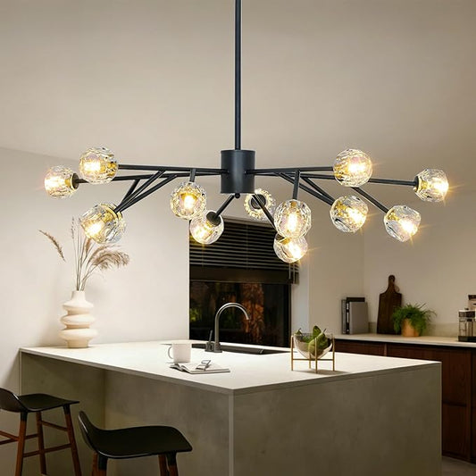Depuley Sputnik Chandelier for Dining Room: 15-Light Ceiling Light Fixture Height Adjustable - Mid Century Black Chandelier for Bedroom Living Room Kitchen Over Table Foyer (Included G9 Bulbs)