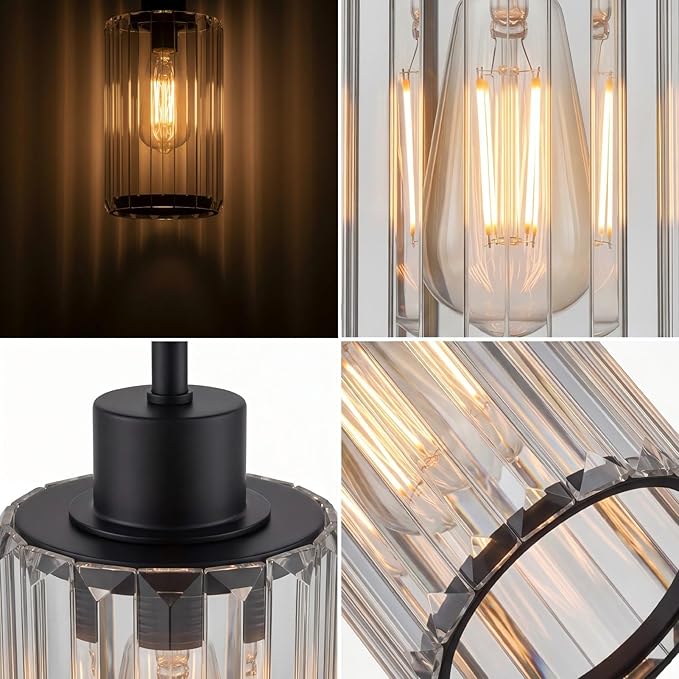 Modern Clear Fluted Glass Pendant Light 2 Pack - Adjustable E26 Hanging Lamp for Kitchen Island & Dining Room