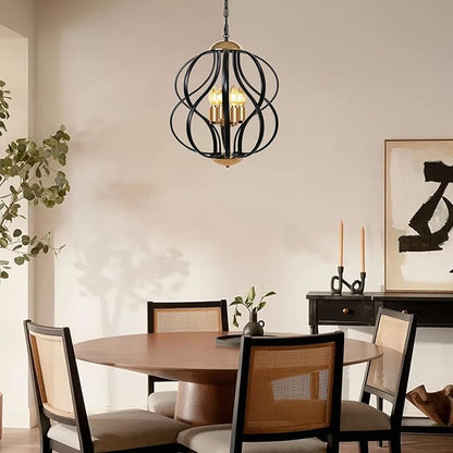 Black and Gold Chandelier for Dining Room, 4-Light Modern Farmhouse Chandelier Light Fixture, Adjustable Industrial Pendant Lights Kitchen Island, Hanging Chandeliers for Living Room Foyer