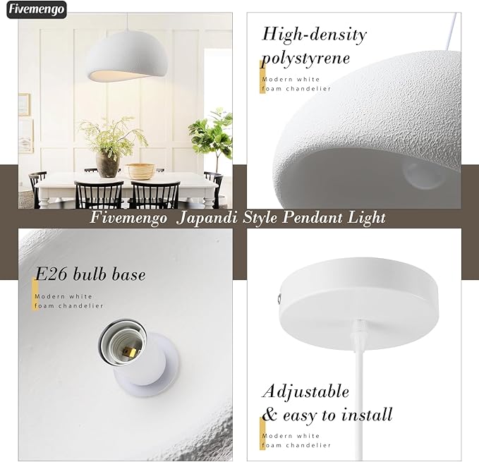 15.7in Wabi Sabi Pendant Light, Kitchen Island Lighting Fixture Ceiling Mount Japanese Lamp Japandi Chandelier for Dining Living Room Hallway Bedroom Restaurant Hanging Lamp, White 1 Pack
