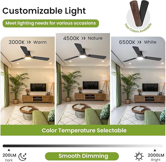 OSTIVE Ceiling Fans with Lights and Remote: 42 Inch Modern Ceiling Fan, Low Profile Flush Mount, Quiet Reversible DC Motor & 3CCT Dimmable LED for Bedroom Living Room Kitchen Indoor Outdoor (Black)