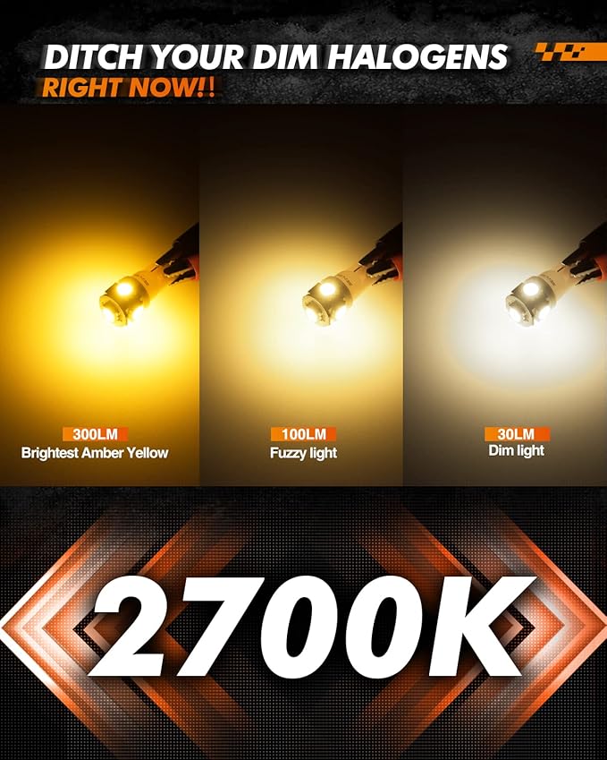 SEALIGHT 194 LED Bulbs, 168 T10 LED Bulb Amber 2700k Yellow 2825 for Turn Signal Side Marker Dome Lights, 12V Cab Running Parking Tail Lights, (Pack of 10)