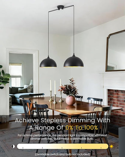 Black Pendant Lights Kitchen Island 2-Light, Black Dome Pendant Light, Kitchen Island Lighting, Dining Room Light Fixture, Island Pendant Lights for Kitchen, Dining Room, Bar, Cafe