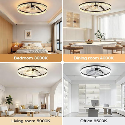 StarryEver Ceiling Fans with Lights and Remote, 24 Inch Modern Smart Ceiling Fan, 6 Speeds and 3000K-6500K Dimmable LED Fan Light, Low Profile Ceiling Fan for Bedroom, Living Room, Dining Room, Black