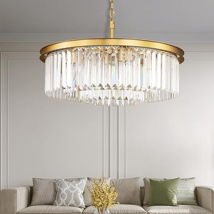 Crystal Chandelier Modern Luxury Gold Chandelier Ceiling Lights Fixture for Dining Living Room Bedroom 9-Lights 3-Tier Raindrop Chandeliers Lighting (Copper, Dia 24 Inch)
