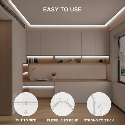 32.8ft COB Led Strip Light with Remote, 6500K Ra93+ Dimmable Bright Daylight White Led COB Strip Light, White Continuous Led Strip Light for Mirror, Stair, Cabinet, Room