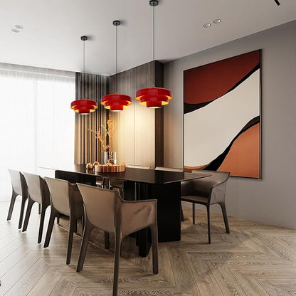 Red Pendant Light, Industrial Metal Pendant Light Fixtures, 3-Layer Shade Design, 13.8-inch Dome, Red Finish, Kitchen Light Fixtures for Dining Table