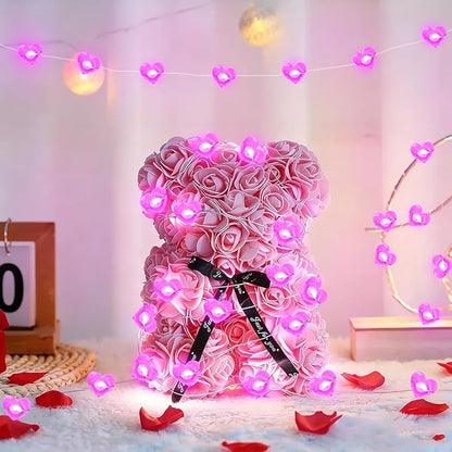 10FT Pink Heart Fairy Lights Battery Operated with Timer for Mothers Day Decoration, LED String Light Indoor Outdoor Waterproof Twinkle Light for Christmas Proposal Anniversary Valentines Party Decor