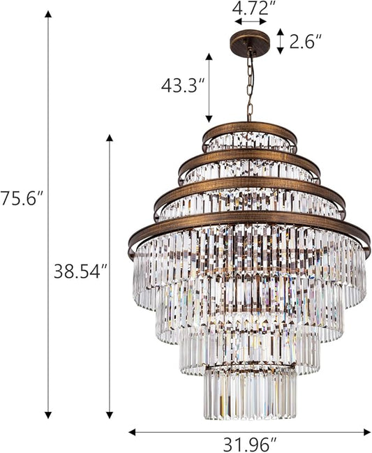Wellmet Large Crystal Chandelier, Luxury 7-Tier Chandelier, Antique Gold Crystal Pendant Light for Living Room, Dining Room, Porch, Entryway, Hallway, Restaurant, 31''W