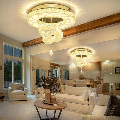 Flashing God Dia 24" Modern Crystal Chandelier for Living Room Gold Ceiling Chandelier Flush Mount Crystal Ceiling Light for Dining Room Bedroom Hallway