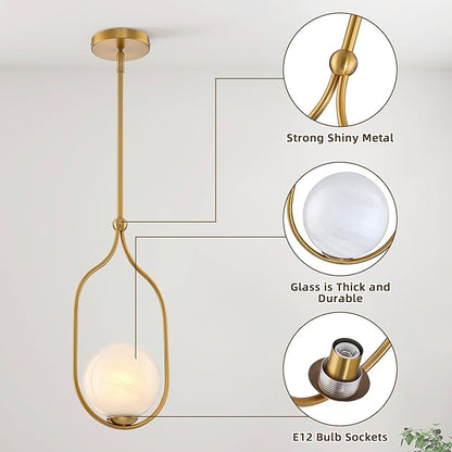 Globe Pendant Light, Modern Bubble Chandelier and Hand Blown Glass Chandelier with Gold Brass Finish Adjustable Rods for Kitchen Island Dinning Room Bedroom Living Room Home Owners
