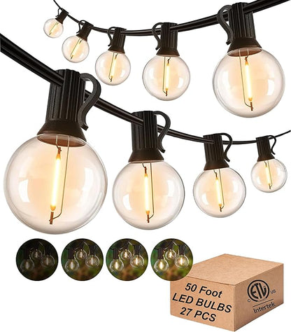 DAMAING Outdoor String Lights LED 50Feet G40 Globe Patio Lights with 27 Edison Plastic LED Bulbs,2700K Warm Glow Weatherproof for Indoor Outdoor Backyard Bistro Lighting