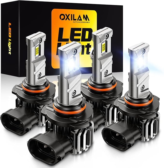 OXILAM 9005 9006 LED Light Bulb - 900% Brighter 6500K Cool White, Anti-Flicker, 60000Hrs Lifespan, HB3 HB4 LED Light Compatible with Cars Trucks SUVs, Pack of 4