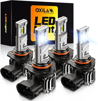 OXILAM 9005 9006 LED Light Bulb - 900% Brighter 6500K Cool White, Anti-Flicker, 60000Hrs Lifespan, HB3 HB4 LED Light Compatible with Cars Trucks SUVs, Pack of 4